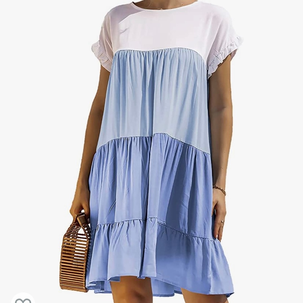 NWOT LYANER Women's Loose Flowy Babydoll Swing Mini Dress Blue Size L